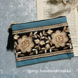 インド刺繍リボン】ハンドメイド・ポーチ・カードケース・インド刺繍