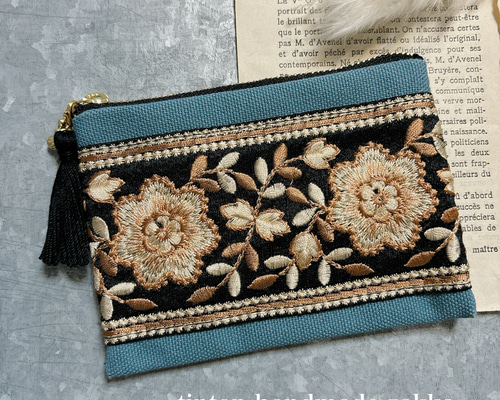 インド刺繍リボン】ハンドメイド・ポーチ・カードケース・インド