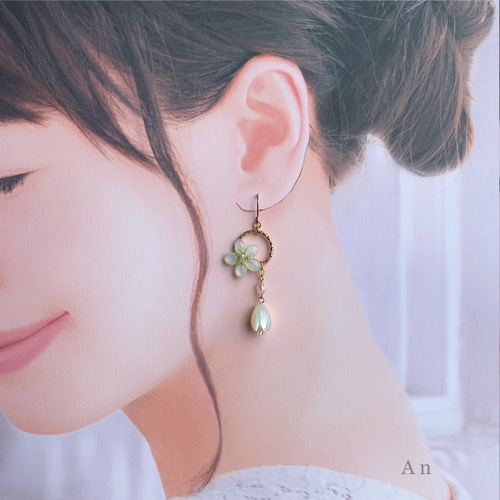 ジャスミンの頃】ﾋﾟｱｽ／ｲﾔﾘﾝｸﾞ 新緑グリーン 母の日ギフト2026 ピアス