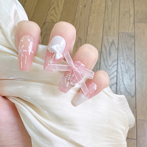 ネイルチップ 大人 前撮 振袖 成人式 卒業式 可愛い 和装 人気 手工  