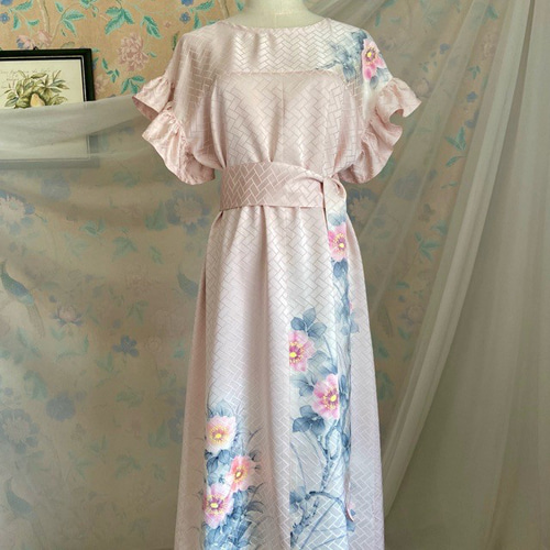 訪問着 サテン 友禅染 フリルスリーブワンピース&リボンベルト 着物