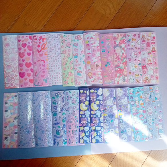 シール22枚セット可愛い韓国キラキラオーロラホログラム虹色女の子子供トレカデコピンクパープル紫 4枚目の画像
