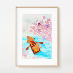 さくらボート (Sakura Boat） 花見　A4 ポスター　送料無料　壁飾り　絵画　インテリア 1枚目の画像