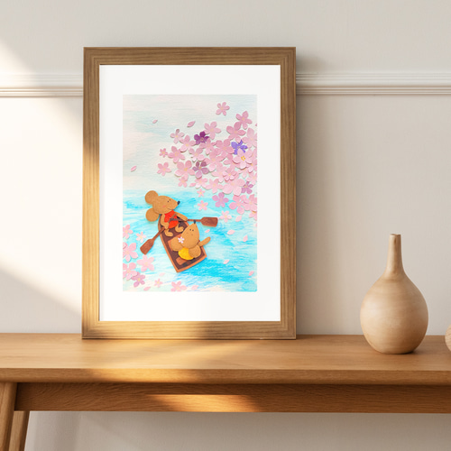 さくらボート (Sakura Boat） 花見 A4 ポスター 送料無料 壁飾り 絵画