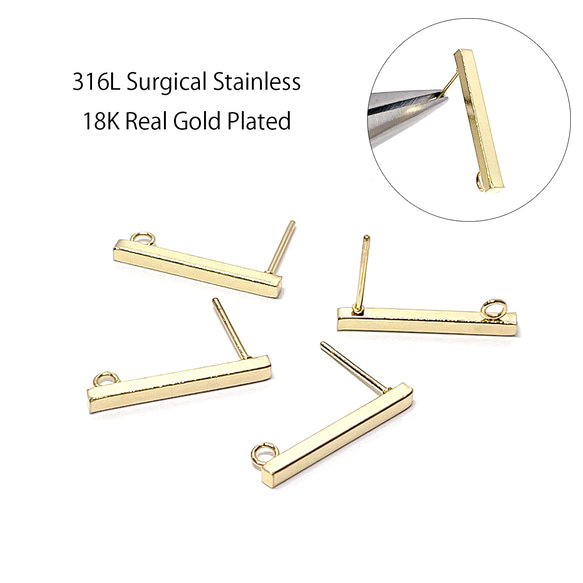 ese69 [10 件] 2*20 毫米簡單棒 18KGP 金耳環硬體帶環手術不鏽鋼 第1張的照片