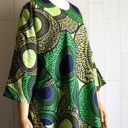 アフリカンプリント ワンピース ポケット付き グリーン 緑 大きいサイズ 送料無料 8枚目の画像