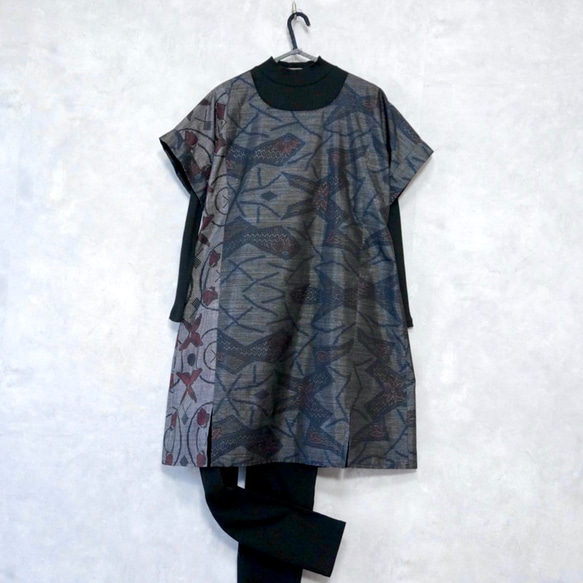 着物リメイクチュニック&ストール〜四季で心地良い上質大島紬素材〜kimono remake tunic & stall 6枚目の画像