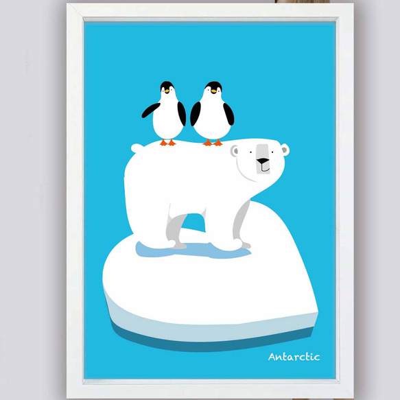 南極　クマ　ペンギン　イラスト　ポスター　A4 A3 A2 A1　アート  　アートポスター　sei検索　2732 1枚目の画像