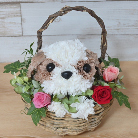 チワワ】プリザーブドフラワー 羊毛フェルト 犬 花 ペット