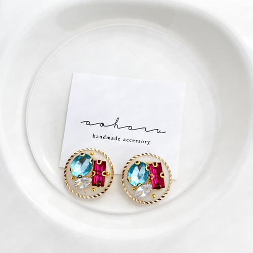 全4色 ミックスビジュー×ゴールドサークル ピアス/イヤリング① ピアス