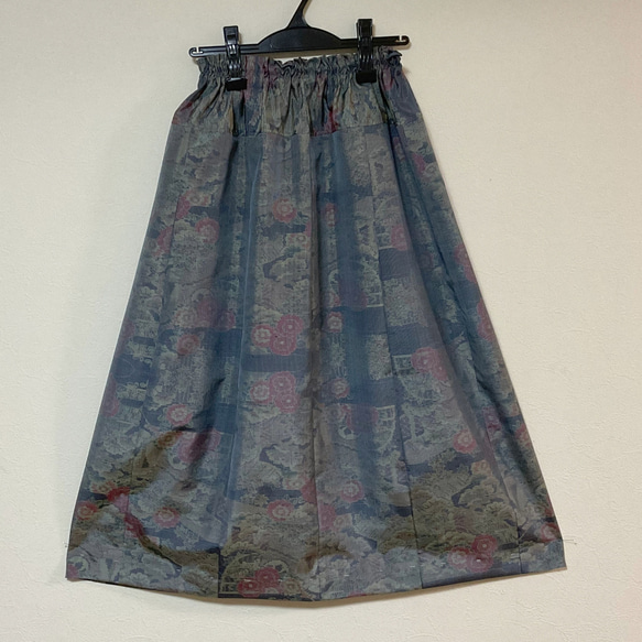 着物リメイク W2 大島 ギャザースカート シルク   着物スカート 3枚目の画像