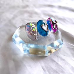 glass oval 3way light blue denim earring 3枚目の画像