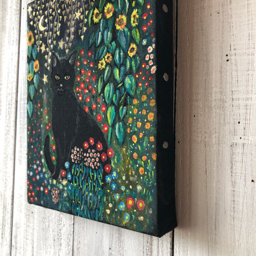 クリムトの庭の黒猫」F0サイズ アート作品 原画 猫 徳島洋子作品 クリムトの庭の黒猫」F0サイズ アート作品 原画 猫 徳島洋子作品