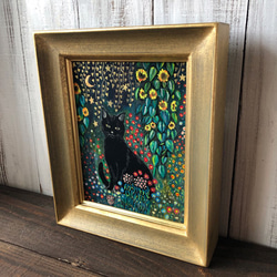 「クリムトの庭の黒猫」F0サイズ アート作品 原画 猫 徳島洋子作品 アクリル画 6枚目の画像
