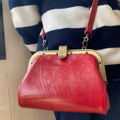 車掌 バッグ カバン ブライドルレザー レッド アンティークゴールド