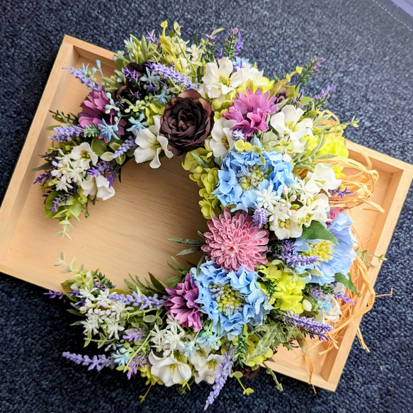 青い月・ラベンダーのBlue Crescent Wreath～ラベンダー×スカビオサ×スノーボール 母の日 ギフト 15枚目の画像