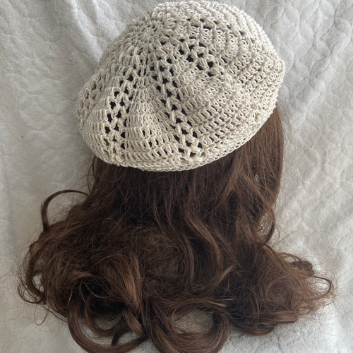 新作・受注制作＊UVコットンベレー帽＊手編み＊春＊ ベレー帽