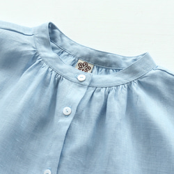 亞麻立領縮褶襯衫（淺藍色）TP33。 第17張的照片