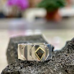ローズカットダイヤK18/silverリング(送料無料)指になじむシルバーチェーン型リング 1枚目の画像