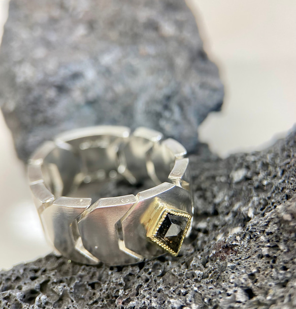 ローズカットダイヤK18/silverリング(送料無料)指になじむシルバーチェーン型リング 7枚目の画像