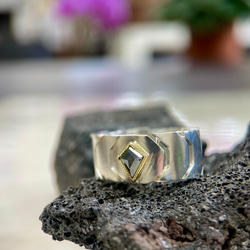 ローズカットダイヤK18/silverリング(送料無料)指になじむシルバーチェーン型リング 2枚目の画像