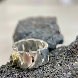 ローズカットダイヤK18/silverリング(送料無料)指になじむシルバーチェーン型リング 4枚目の画像