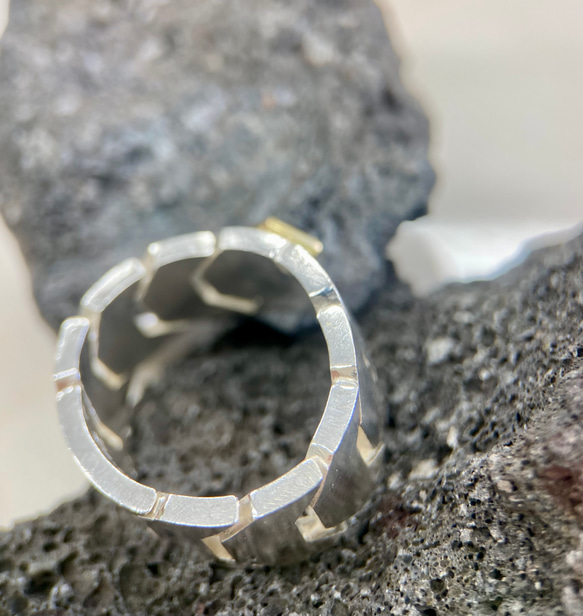 ローズカットダイヤK18/silverリング(送料無料)指になじむシルバーチェーン型リング 6枚目の画像