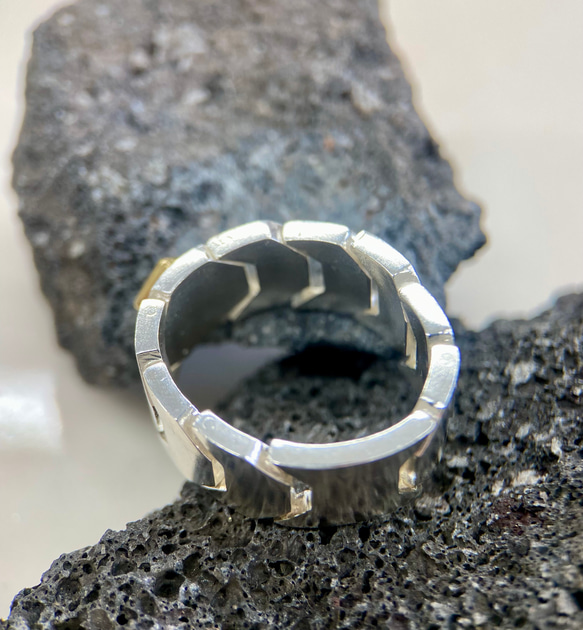 ローズカットダイヤK18/silverリング(送料無料)指になじむシルバーチェーン型リング 5枚目の画像