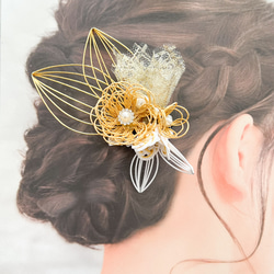 水引髪飾り　和装髪飾り　ゴールド　シルバー　成人式　結婚式　パーティー　クリップピン　M227 2枚目の画像