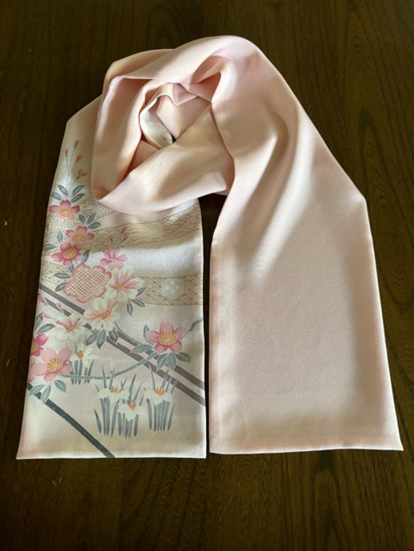 着物リメイクストール ピンク系花柄 1枚目の画像
