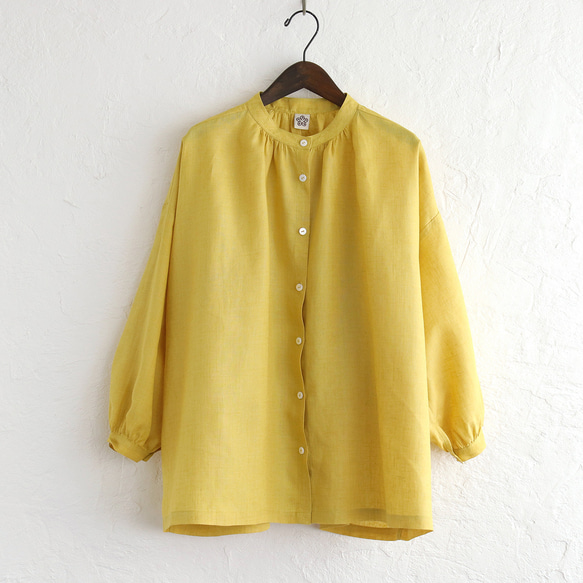 亞麻立領褶皺襯衫（黃色）TP33。 第13張的照片