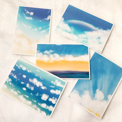 青空　5枚セット　ポストカード　はがき　イラスト　デザイン　かわいい　自然　雲　空　文房具　 1枚目の画像