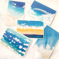 青空　5枚セット　ポストカード　はがき　イラスト　デザイン　かわいい　自然　雲　空　文房具　 4枚目の画像