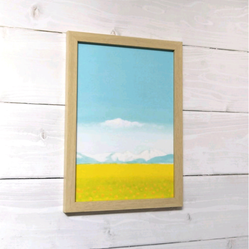 風景画『小さな幸せNo.2』山の絵 アート ポスター 花 空 山 菜の花 絵