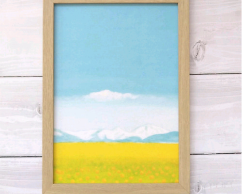 風景画『小さな幸せNo.2』山の絵 アート ポスター 花 空 山 菜の花 絵