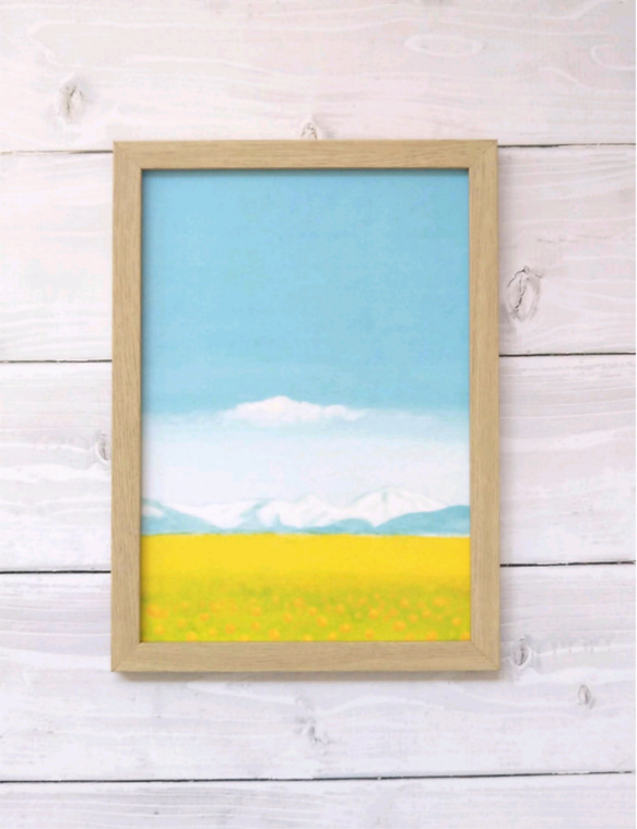 風景画『小さな幸せNo.2』山の絵 アート ポスター 花 空 山 菜の花 絵
