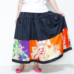 Kimono HAREGI Skirt Long -Using Vintage Kimono Fabrics 第8張的照片