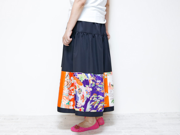 Kimono HAREGI Skirt Long -Using Vintage Kimono Fabrics 第4張的照片