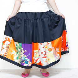 Kimono HAREGI Skirt Long -Using Vintage Kimono Fabrics 第7張的照片