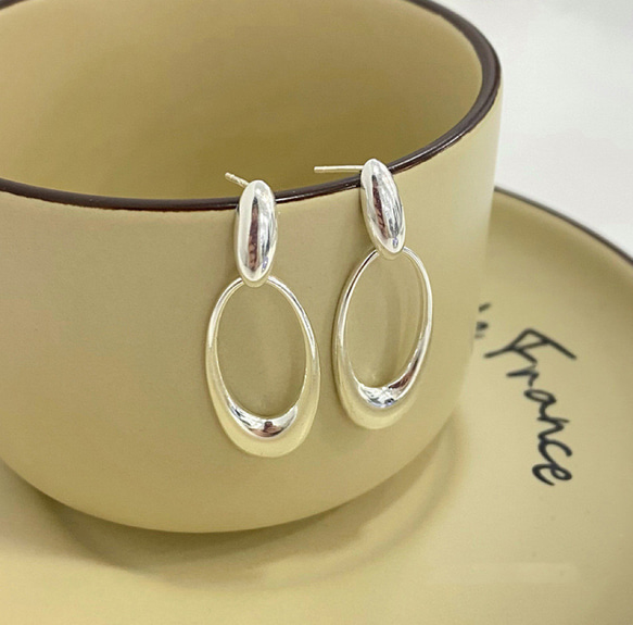 シルバー925 大きめ 楕円形 リング ピアス つけっぱなし ピアス