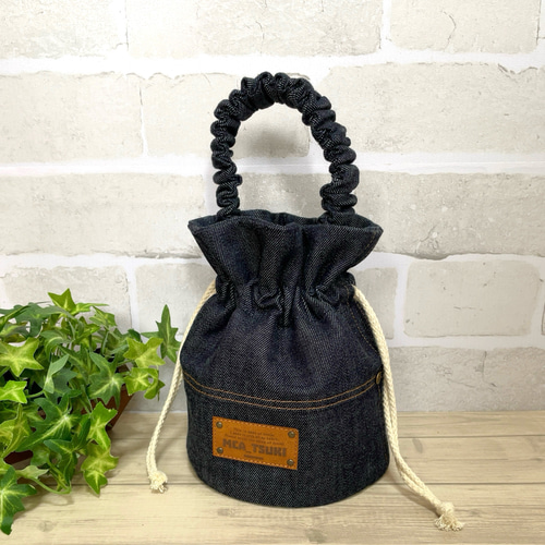 10ｵﾝｽデニム】ギャザーワンハンドル巾着トートBag（ｲﾝﾃﾞｨｺﾞ