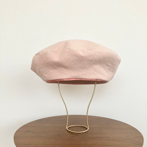 épline ベレー帽 ピンク 春夏レディース サテンラインがおしゃれな綿麻ベレー帽（ピンク