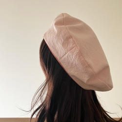 春夏　大人のベレー帽　サテンラインがおしゃれな綿麻ベレー帽（ピンクベージュ） 6枚目の画像