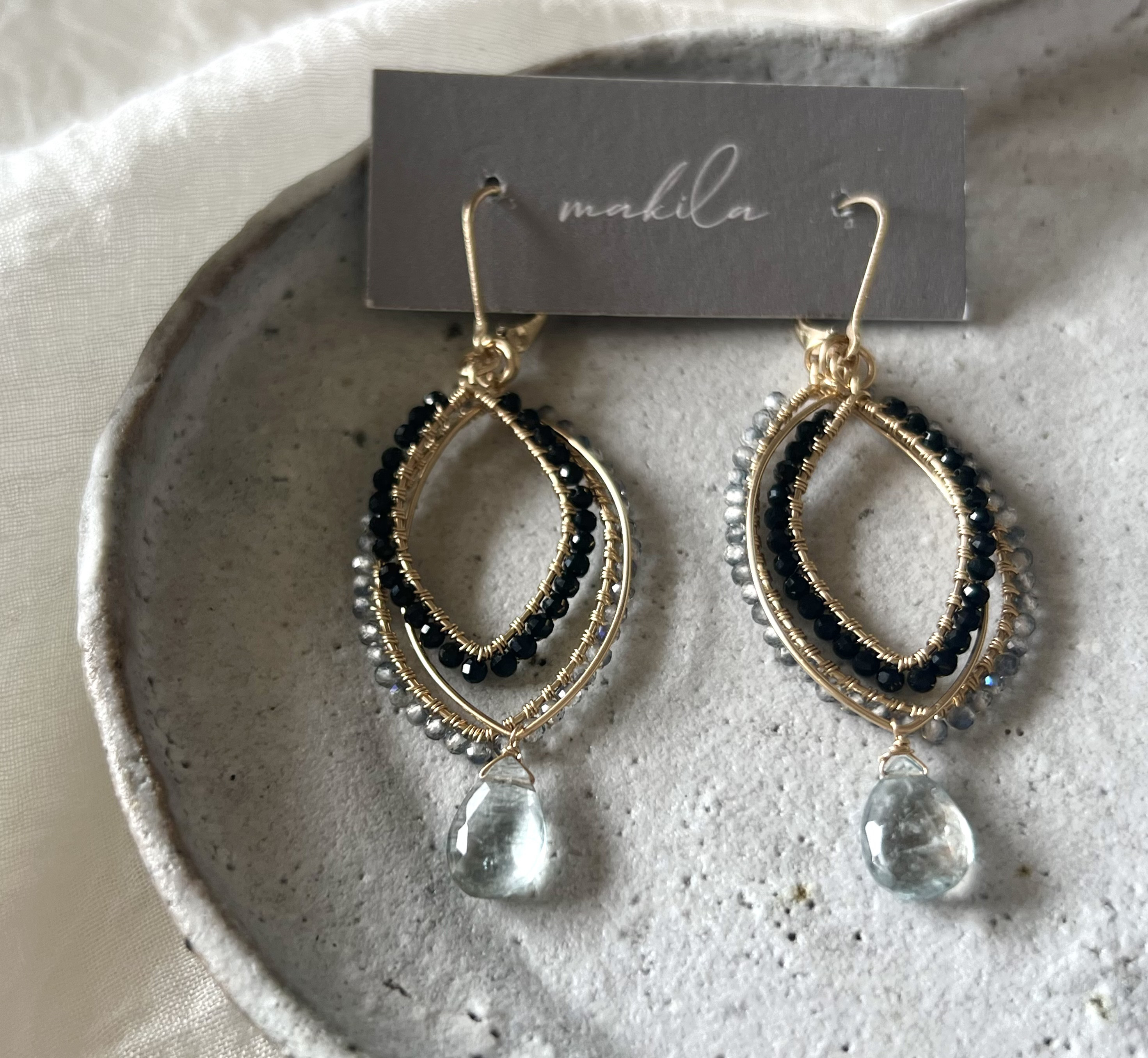 【再販】マーキス 着せ替えチャーム/ピアス/イヤリング【モスアクアマリン＆オニキス＆トパーズ②】14kgf