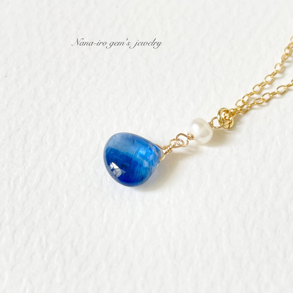 ＊1点もの＊14kgf kyanite × pearl necklace 1枚目の画像