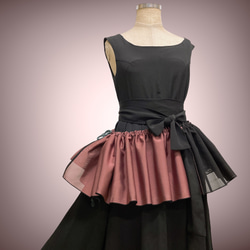 斜めがけフリル 黒ピンク 付け衿 紗 帯飾り 重ね衿 サッシュ 付けフリル ペプラム飾り 成人式 和装 洋装 J6301 2枚目の画像