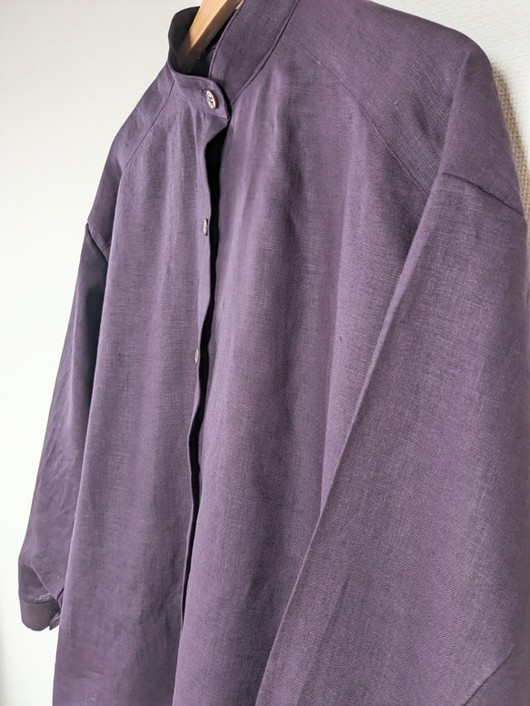 【新色】スタンドカラー　パープル　リネンシャツ　シンプル　春夏　麻　1枚でキマる　紫　リネン 11枚目の画像