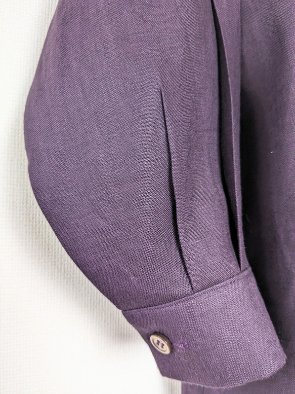 【新色】スタンドカラー　パープル　リネンシャツ　シンプル　春夏　麻　1枚でキマる　紫　リネン 5枚目の画像