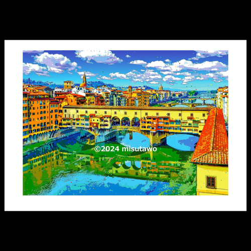 アートポスター】イタリア フィレンツェの街並みとヴェッキオ橋（作品