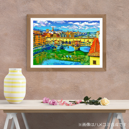 アートポスター】イタリア フィレンツェの街並みとヴェッキオ橋（作品